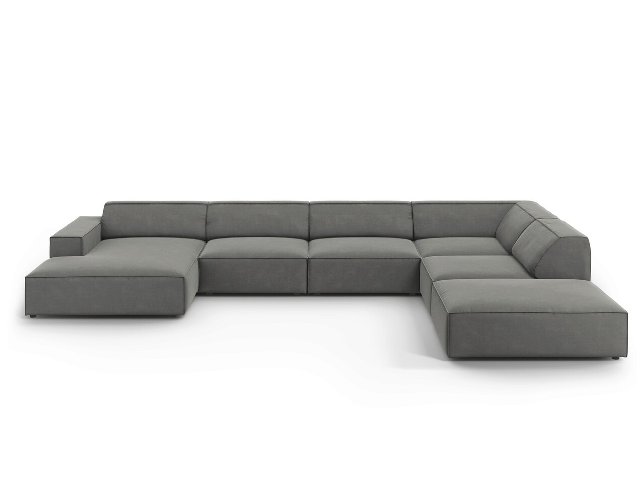 Coltar panoramic dreapta 7 locuri, Jodie, Micadoni Home, BL, 364x262x70 cm, catifea, gri deschis Colțare